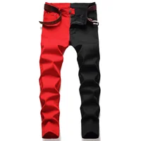 New Men 2022 American Style Fashion Stitching Two-color Yellow and Red Trend Stretch Jeans Male Trousers Denim Pants 1