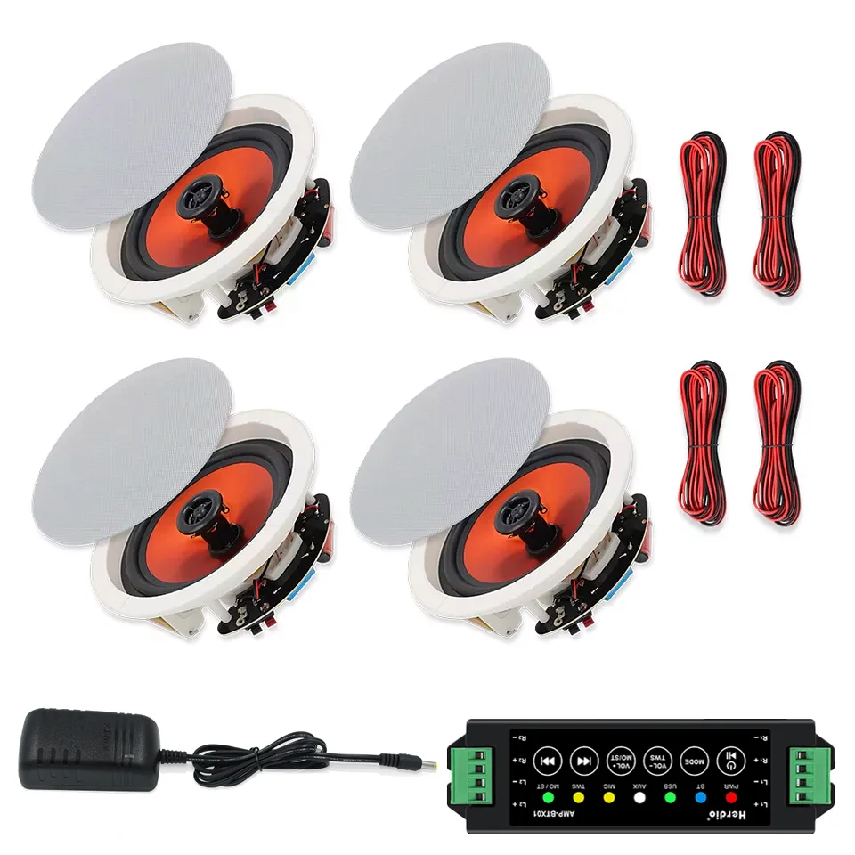 6.5" Bluetooth Ceiling Speakers 600 Watts 2-Way 4 Speakers for Indoor Kitchen Home Bedroom Covered Patio