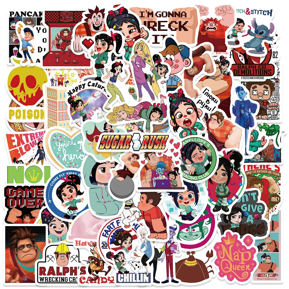 

10/30/50PCS Disney Movie Ralph Breaks the Internet Stickers Cartoon Toys For Kids Skateboard Fridge Notebook PVC Sticker Gift
