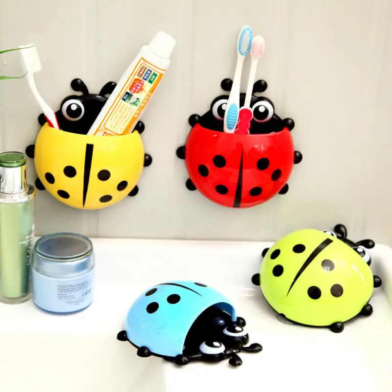 Ladybug Animal Insect Toothbrush Holder Bathroom Cartoon Toothbrush Toothpaste Wall Suction Holder Rack Container Organizer