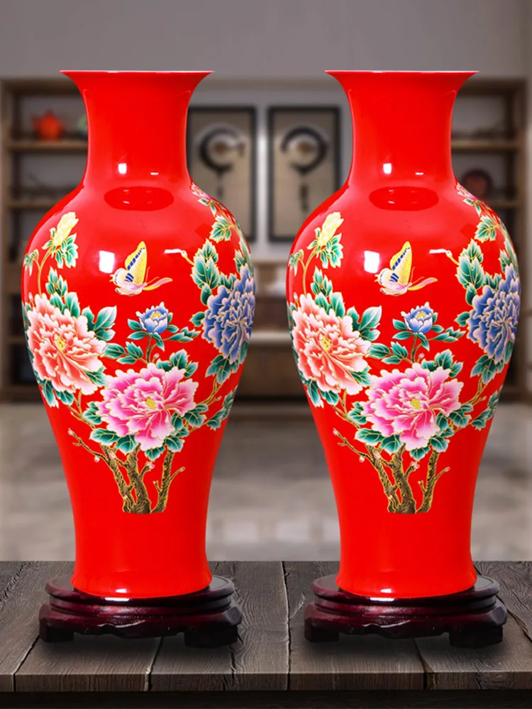 

Ceramics Chinese Red Rich Bamboo Flower Vase Flower Arrangement Home Living Room Decorations Decoration Large Wedding