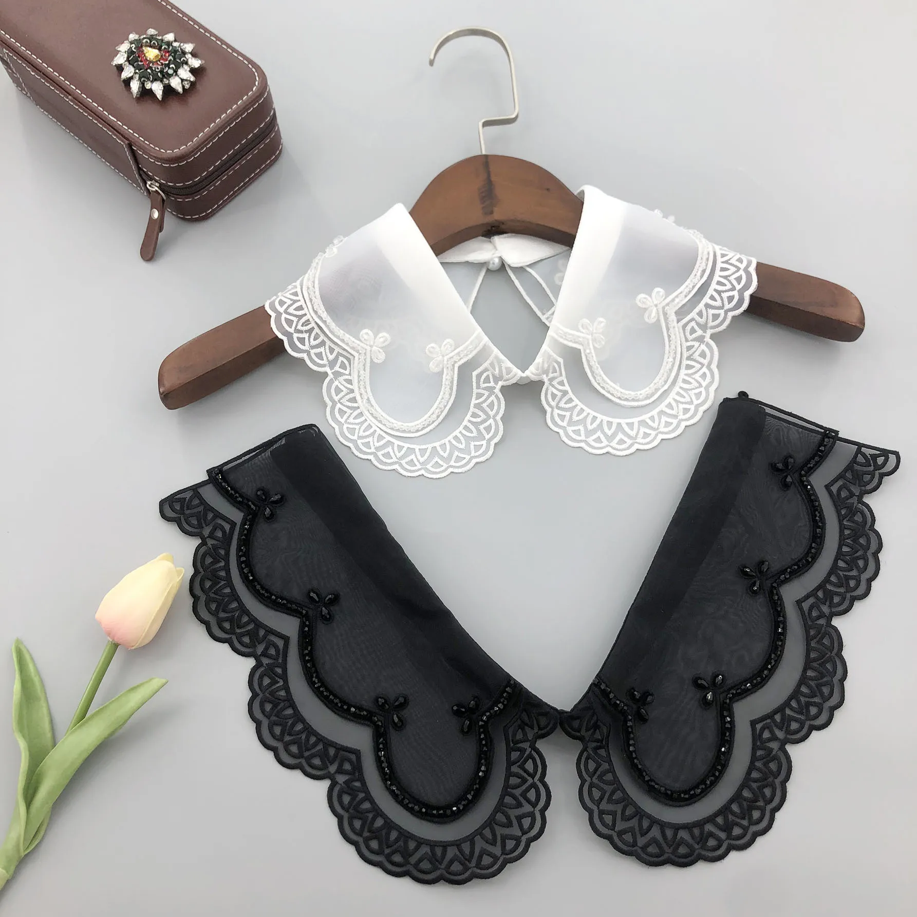 

White Black Shirt Detachable Collar Woman Solid Color Sweater Blouse Tops Fake Collar Necklace Ties False Collar Fuax Cols