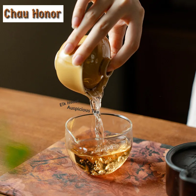 100ml Amber-yellow Tulip Gaiwan Traditional Tea Tureen Tea Bowl with Lid Kit Tea Brewing Cover Bowl Cafes Supplies Decoration