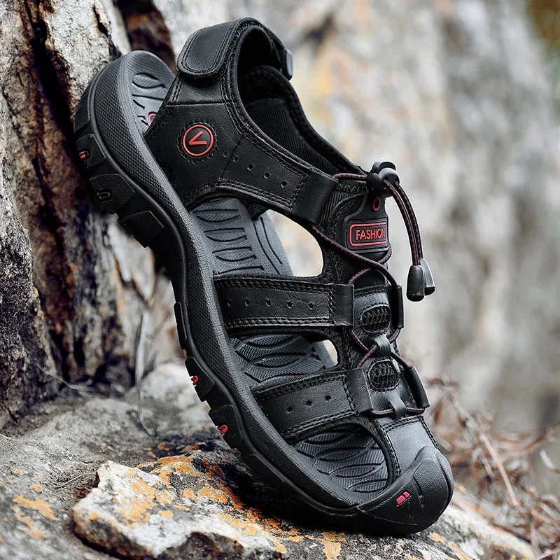 Men Sandals Summer Outdoor Walking Trekking Casual Leather Hiking Slippers Beach Wading