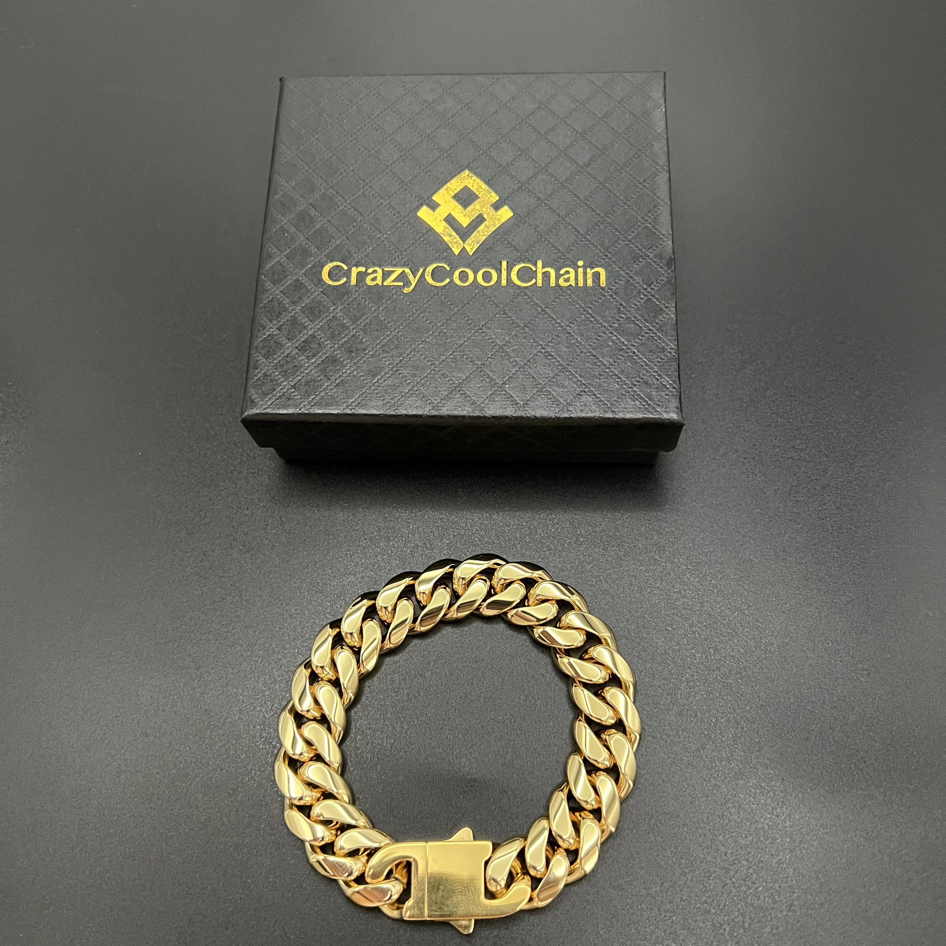 

14mm 18K Gold 5-Layers Plated Premium Durable Cuban Bracelet(Push Button)