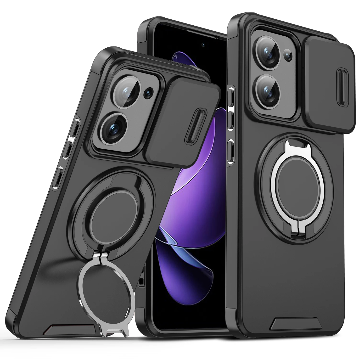 Magnetic Ring Armor Slide Camera Lens Case with Magsafe Wireless Charging Capability