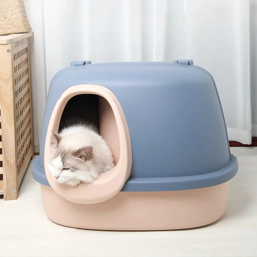 

Ventilation Easy Cat Litter Box Design Cute Enclosure Indoor Deep Long Luxury Villa Toilet Miniature Mascotas Door Accessories