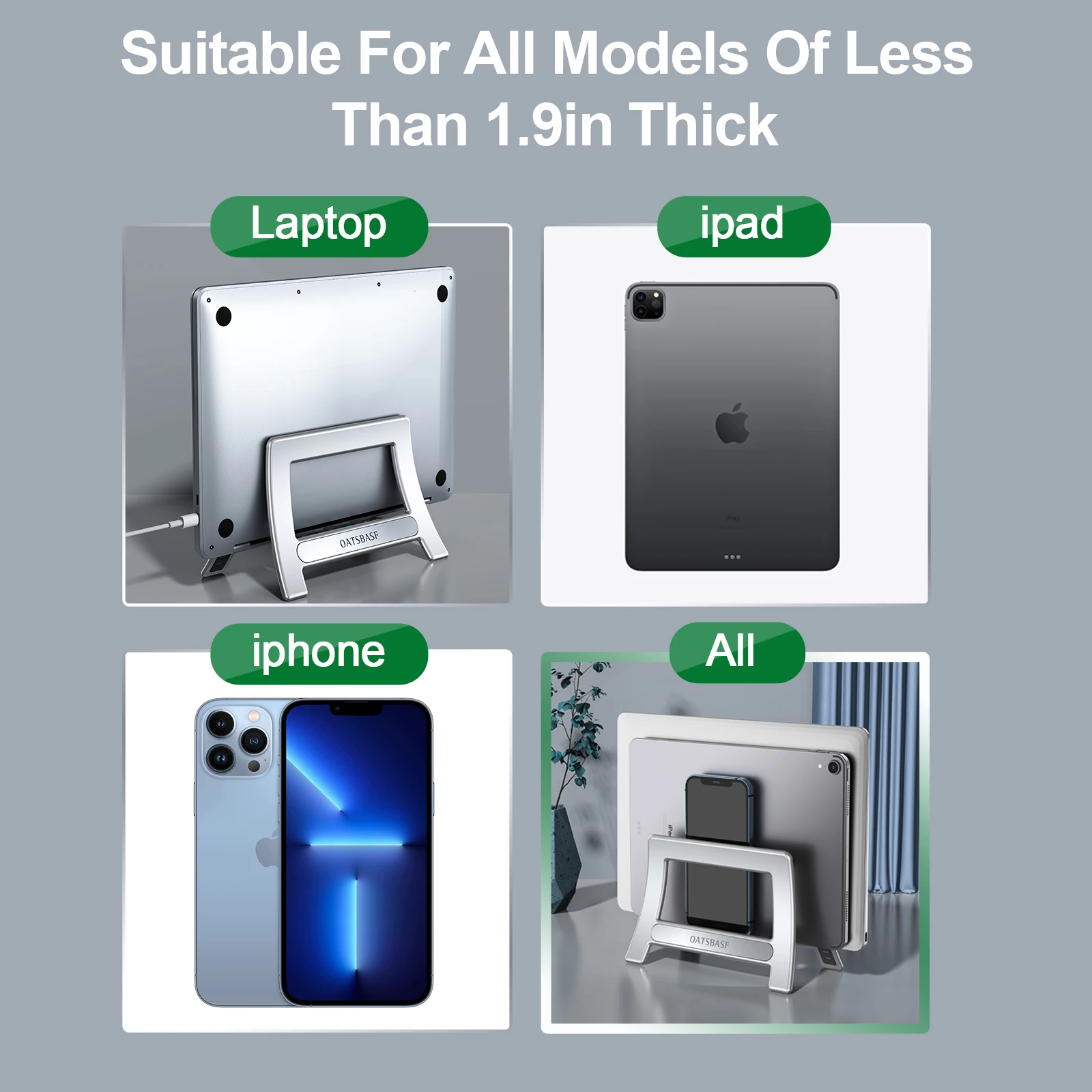 MacBook Air Pro/태블릿/HP/Dell Gravity 노트북 스탠드 ABS 지원 최대 17.3 인치 용 Oatsbasf 수직 노트북 스탠드 홀더