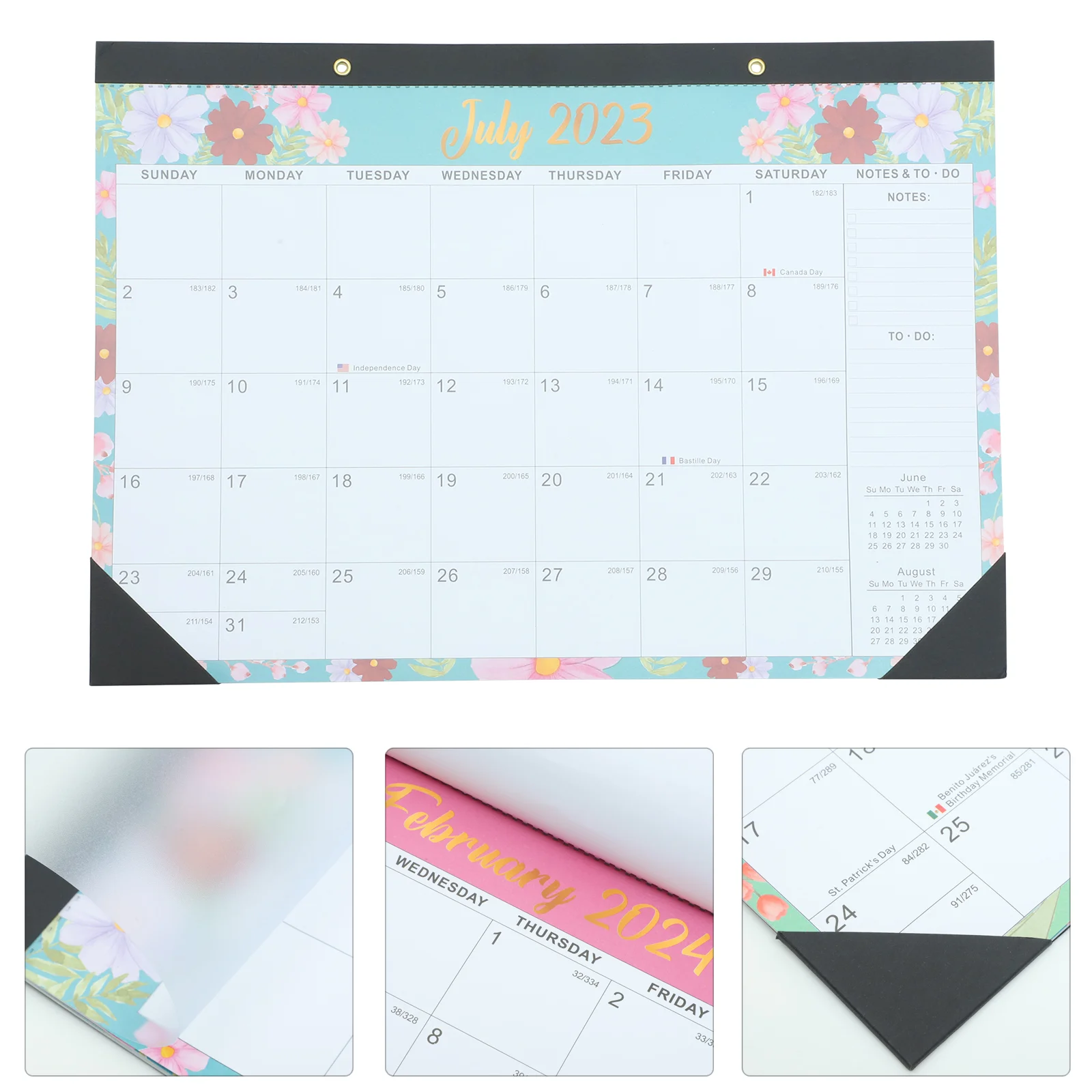 Wall Calendar 2024 English Monthly Countdown Holiday (20237-202412) Watercolor Style Hanging Desktop Daily Office