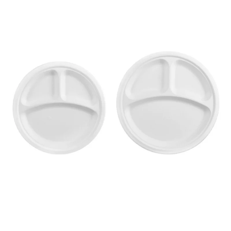 Party Tableware Disposable Plates 3 Compartment Tray Compostable Degradable Dinnerware 50pcs for Picnic party tableware,disposable food trays