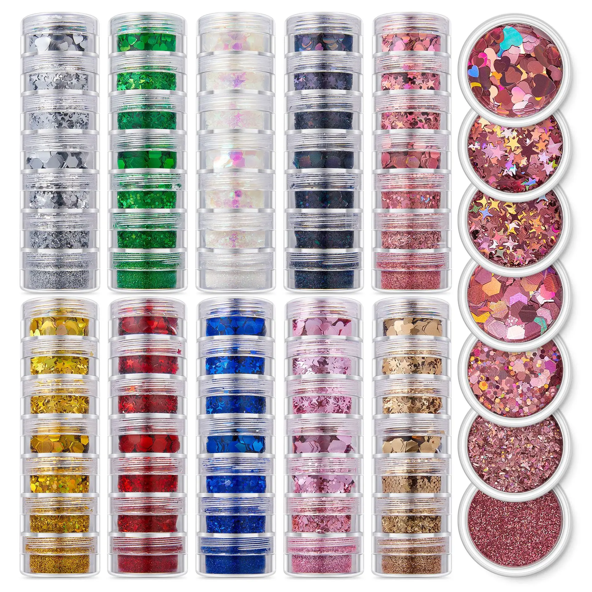 7 Towers Shiny UV Pastel Nail Art sequins Body Face Chunky Glitter Kit For Eye Makeup