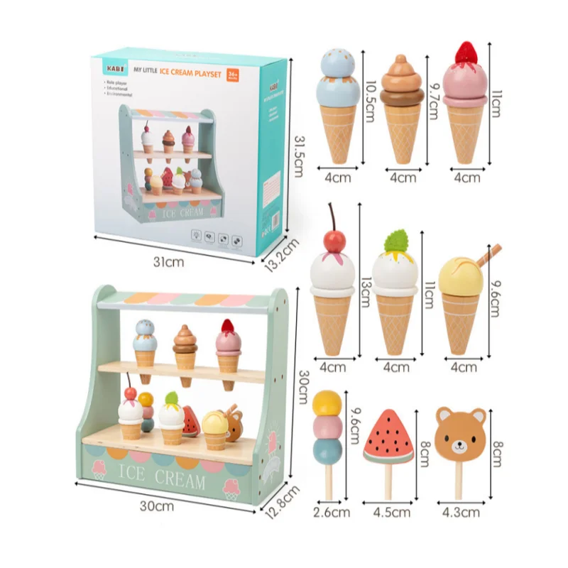 Wooden children's artificial ice cream cone ice cream model accessories mini sale table Home ice cream shop toys 6