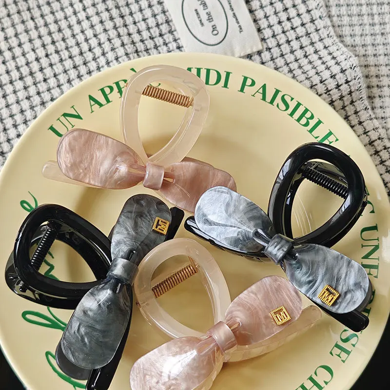 프리미엄 아세테이트 미니멀리스트 샤크 클립 여성용 헤어 클로, 하프 업 포니테일 홀더, 에테리얼 보우 (1개)