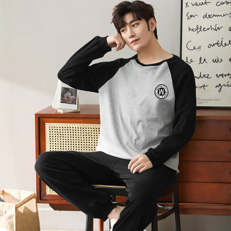 Spring And Autumn 2 Piece Men's Pajamas Boys Sports Long Sleeve Loose Leisure Suit Men's Homewear Sets Pajama Sets pajamas set man pajamas set