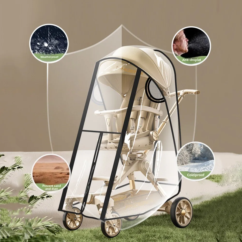 Transparent Baby Strollers Rainproof Cover Waterproof Travel Baby Pram Rain Cover Nobstructed View Windproof Pushchair Raincoat