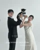 XPAY Simple O Neck Korea Wedding Dresses Sleeveless Elastic Satin Bride Photos Shoot Dress Custom Made Floor Garden Bridal Gown 2