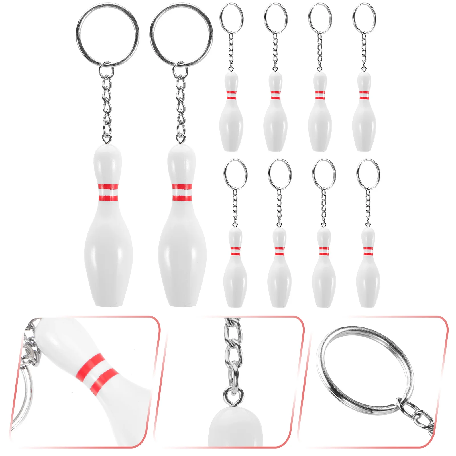 

10 Pcs Mini Bowling Keychains Decorative Ring Pendant Creative Plastic Design Metal Fob