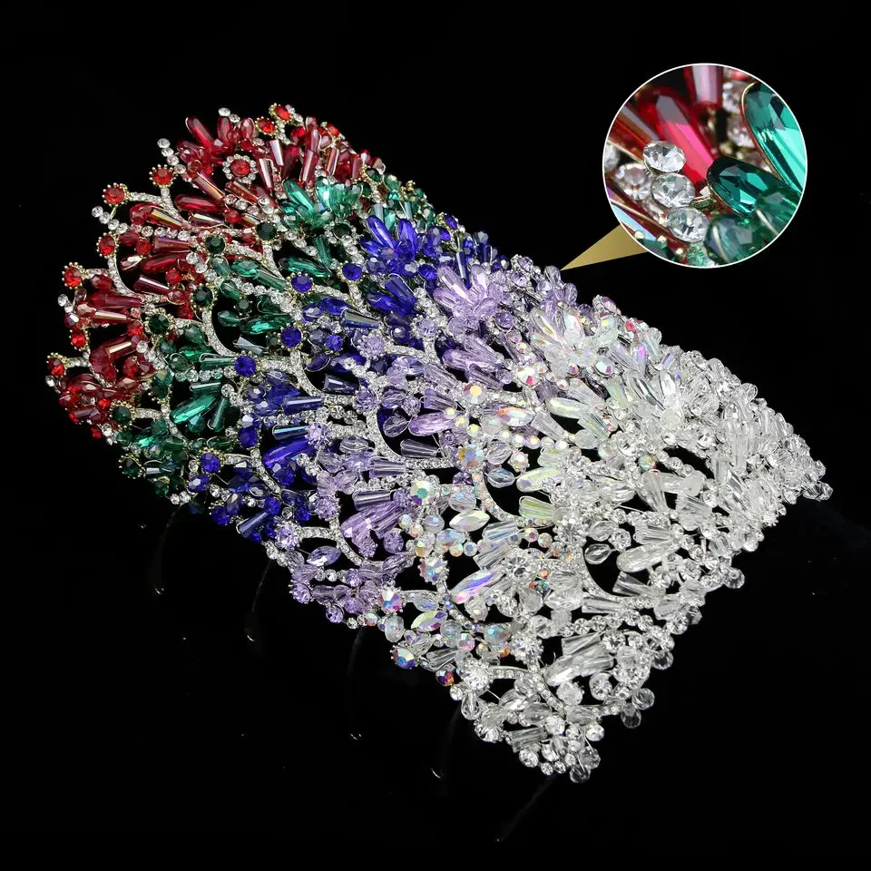 Red Green White Colorful Crystal Rhinestone Wedding Hair Accessories For Women Bride Gilrs Tiaras And Crowns Gifts Queen Diadems