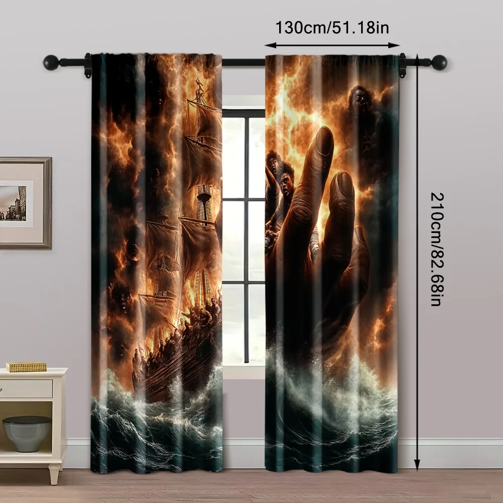 2pcs, Curtain Cloth 2D print Weathership theme Versatile Polyester Fabric (without rod) Stuff Clearance Perfect for Bedroom 5