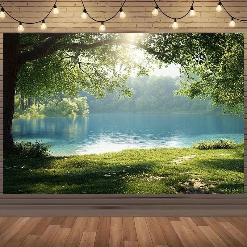 Serene Lake Naturgemälde – Grüner Baumhintergrund, geeignet für Heimdekoration, Hochzeiten, Geburtstage und Partys im Freien – Detail 1