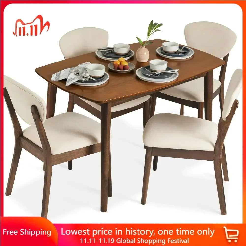 Dining Room Sets, 5-Piece Dining Set, Compact Mid-Century Modern Table & Chair Set for Home, W/ 4 Chairs, Room Sets
