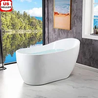 54" Acrylic Freestanding Bathtub with Matte Black Overflow and Drain Luxury Non-Slip Design 55 Gallons Capacity High Gloss White 1