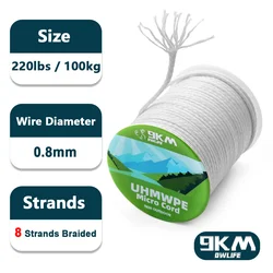Durable Hollow Braided Multi-Purpose Outdoor Rope - 200ft 60m (White 220lbs 0.8mm)