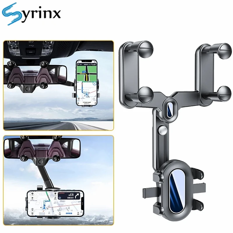 360° Rotatable Retractable Car Phone Holder Rearview Mirror Driving