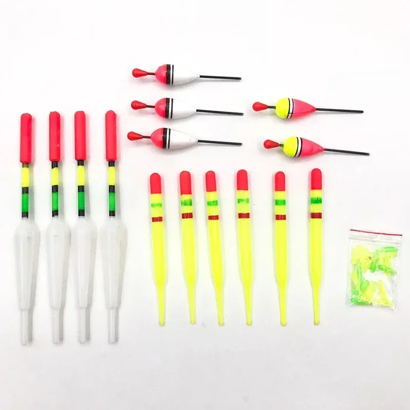 

15Pcs/Set Vertical Buoy Sea Fishing Floats Bobber Assorted Size for Most Type of Angling with Attachment Rubbers Fishing Lures