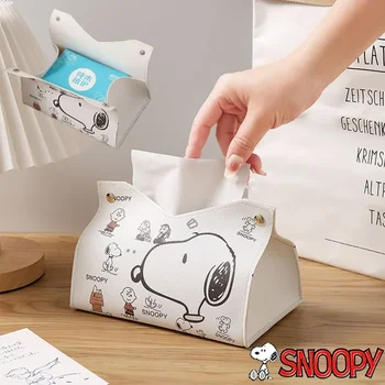 스누피 크리에이티브 자동차 냅킨 티슈 거치대 케이스, 가죽 방수, 데스크탑 홈 거실 티슈 박스, 귀여운 장식