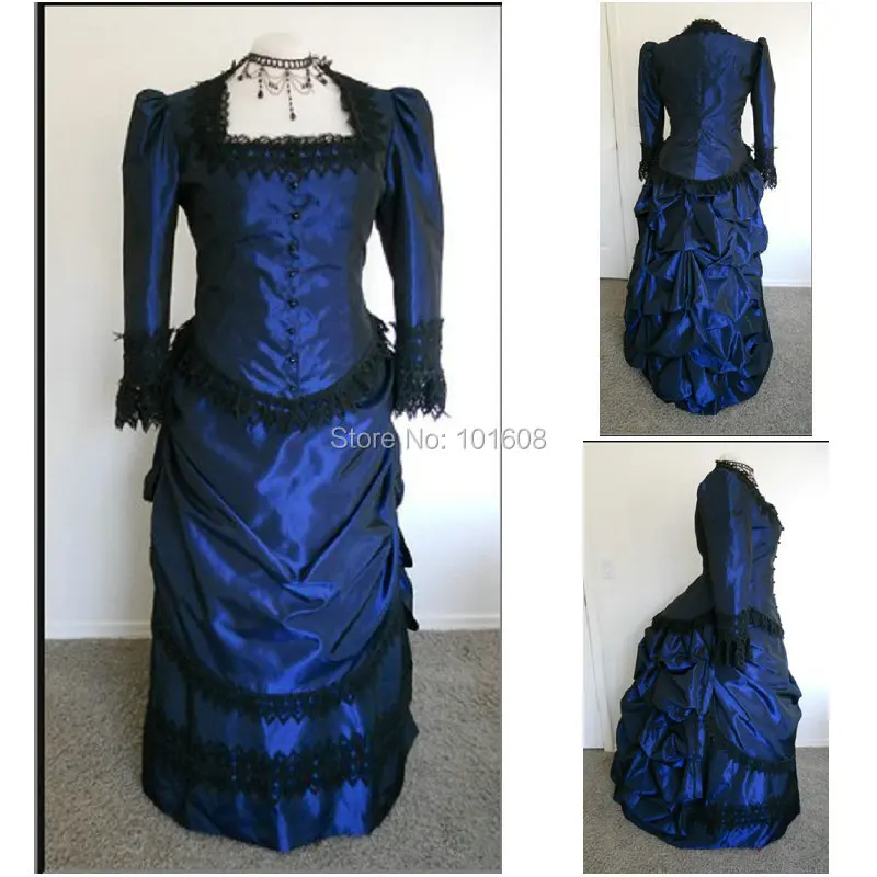 

1860S Victorian Gothic blue ball gown Civil War Southern Belle bustle dress women Masquerade Ball Gown Halloween Christmas dress