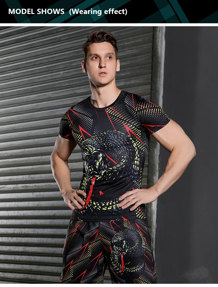 Schnell trocknendes Kompressions-T-Shirt mit gemustertem Kompressionsshirt, langlebig und dehnbar für das Training – Detail 8