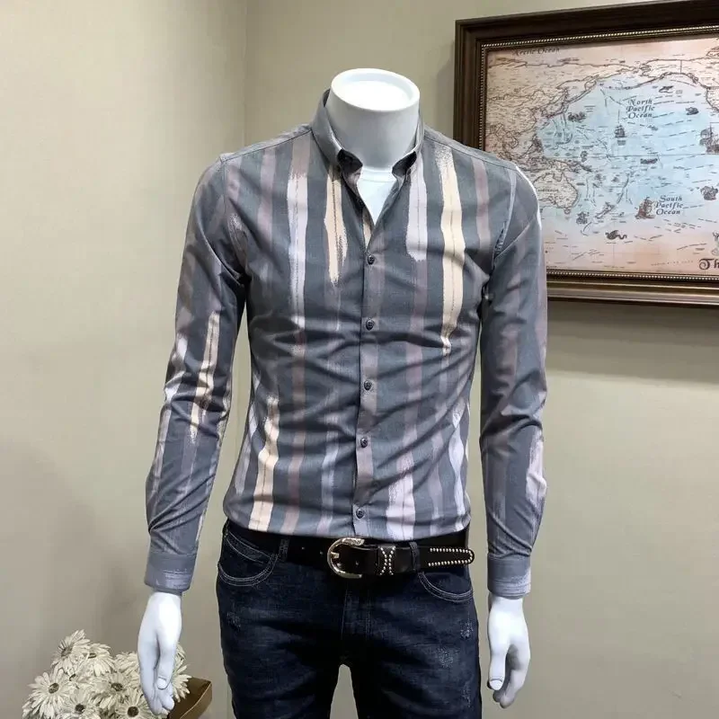 thumbnail image 1 of Camisas para hombre Camisas para hombre con estampado geométrico colorido con estampado estético Marca barata Algodón Moda 2024 I Things Stylish Hot, 1 of 5