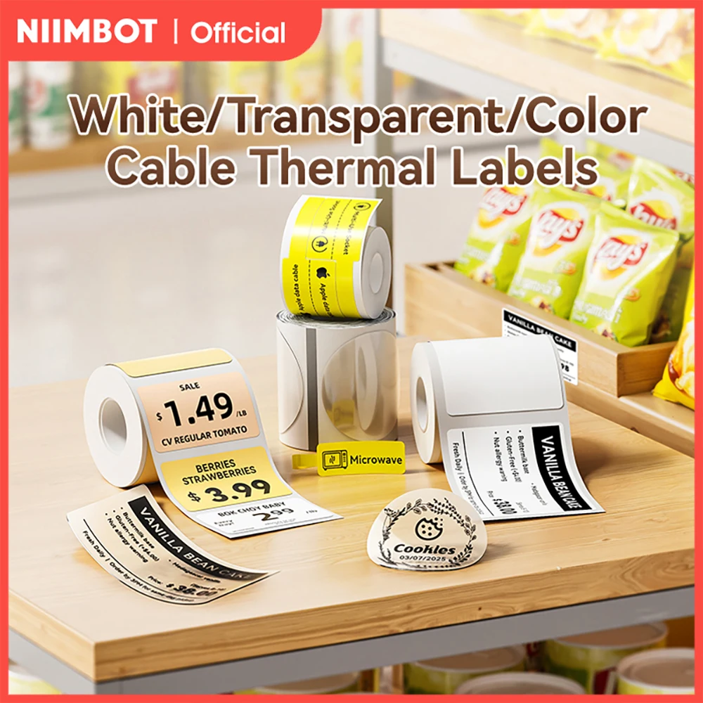 NIIMBOT 1 Roll Waterproof Sticker Cable Labels Self-adhesive Tag for B21 B3S B1 B31 Commercia Smart Portable Printer Label Maker