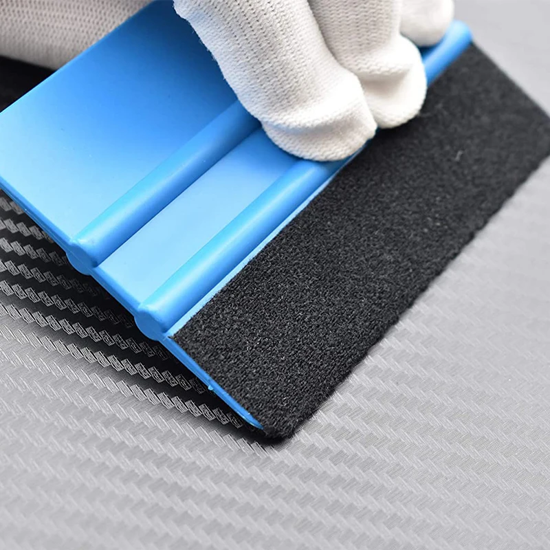2 Pcs Car Blue Vinyl Carbon Fiber Window Ice Remover Cleaning Wash Car Scraper With Felt Squeegee Tool Film Wrapping Scraper razor blade scraper car sticker remover vinyl squeegee window tinting squeegee window scraper tool automotive film tools window scraper razor blade scrapers car film scraper window tint squeegee