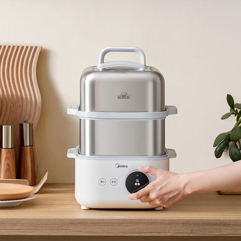 Midea Rapid Electric Steamer Stainless Steel Fast Heating Steaming Pot Cooker 11.6L 2000W Multifunction Home Kitchen Appliances