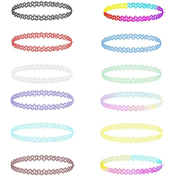 12Pcs Vintage Neck Tattoo Choker Elastic Women Necklace Punk Tattoo Choker Stretch Necklace Jewelry Girls Chokers Necklaces 1