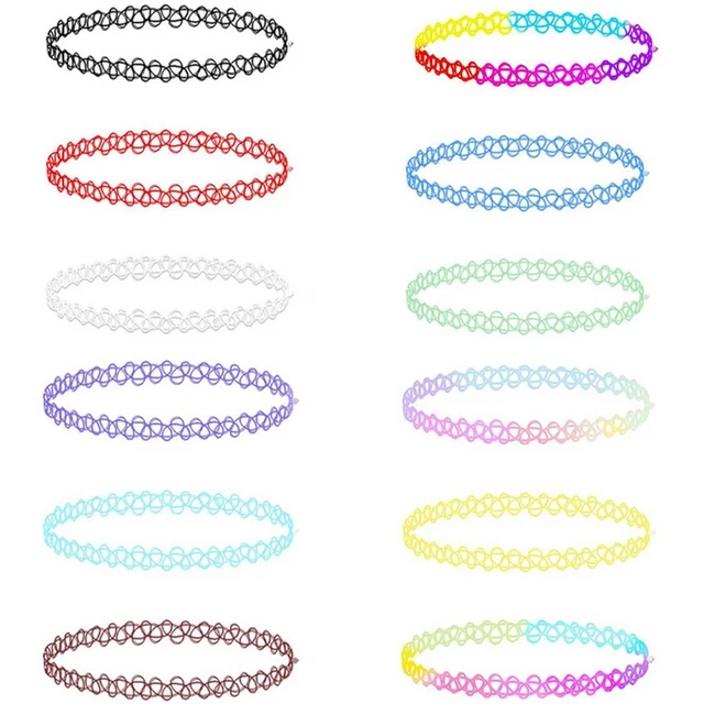 12 pièces Vintage cou tatouage tour de cou élastique femmes collier Punk tatouage tour de cou extensible collier bijoux filles Sautoirs colliers 1