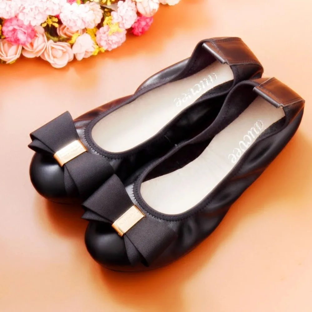 

Genuine Leather Autumn Woman Loafers Female Slip On Ballet Bowtie Women's Shoe New Moccasins Women Flats Shoes Chaussures Femme