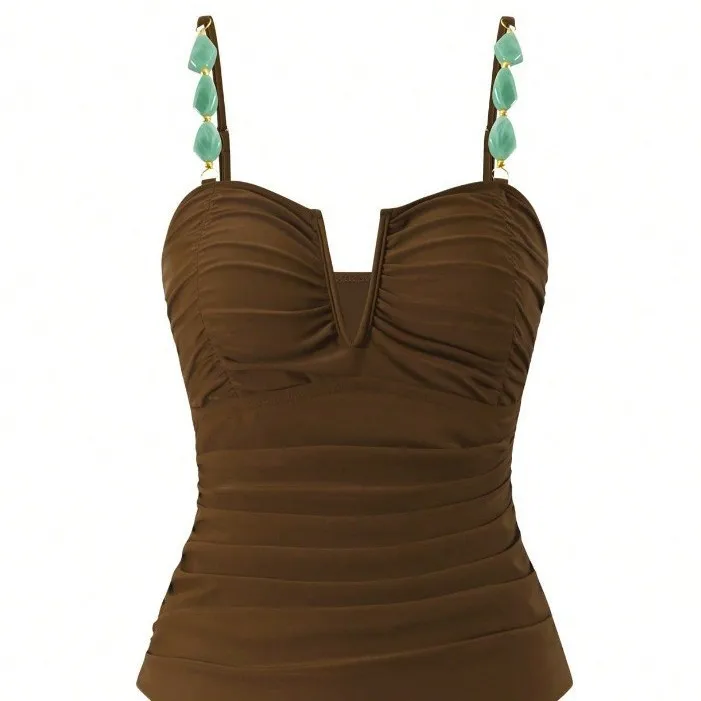 2026 New Fashion One-Piece Swimsuit Slimming Cover-Up Women's Swimming Costume Beach Dress Set High Elasticity No Sleeve - 3