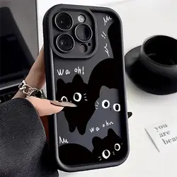 Charming Little Black Cat Couple Cartoon Phone Case - Y2K Style Cover for iPhone 12 Mini (Black - A3)