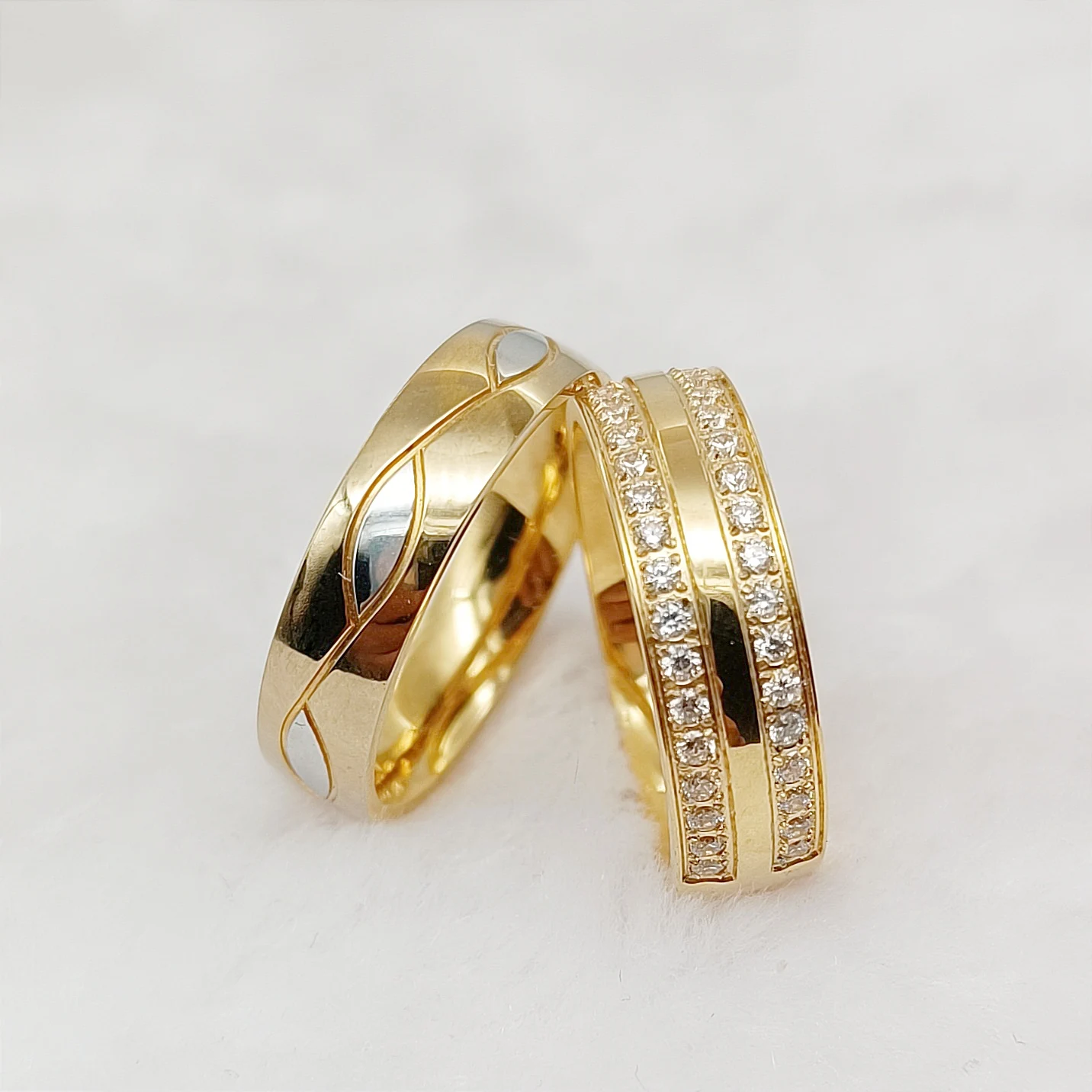 

High Quality Designer cz diamond Engagement Promise Wedding Rings Ladies Gents 18k gold plated fashion jewelry ring for Couples