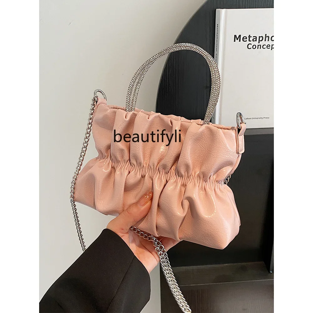 

yj Special-Interest Design Handbag Summer Pleated Shoulder Messenger Bag Chain Bag