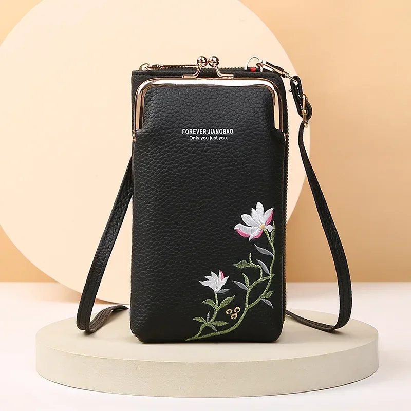 Girl Lychee Patterned Fashionable Wallet,Ladies Embroidered Leather Diagonal Cross Shoulder Small Bag,Women's Mobile Phone Bag 6