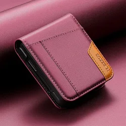 RFID Blocking Flip PU Leather Wallet Phone Case with Card Holder and Hinge Protection - Galaxy Z Flip5 (Wine Red)