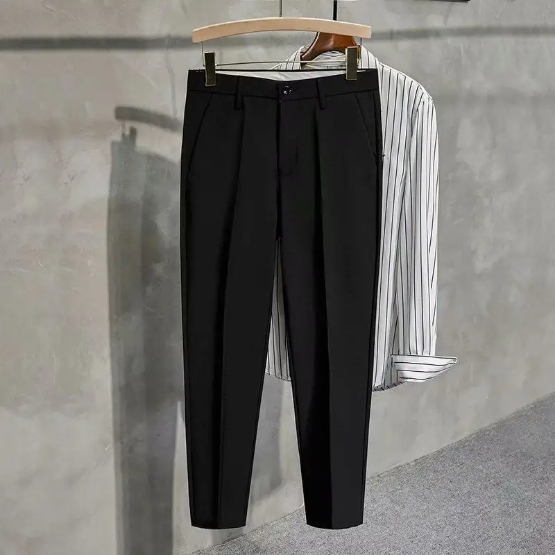 2024 New Spring and Summer Casual Minimalist Fashion Business Slim Fit Versatile High Waisted Korean Version Cropped Suit Pants