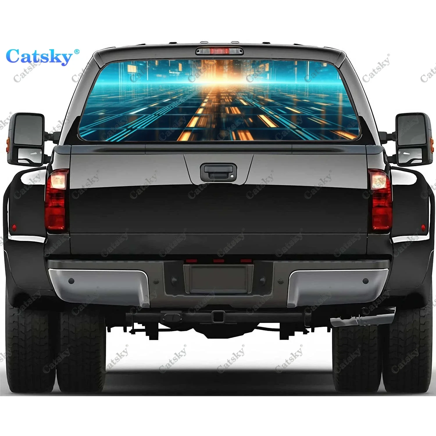 

Abstract Curve Technology Art Rear Window Decal Fit Pickup,Truck,Car Universal See Through Perforated Back Window Vinyl Sticker