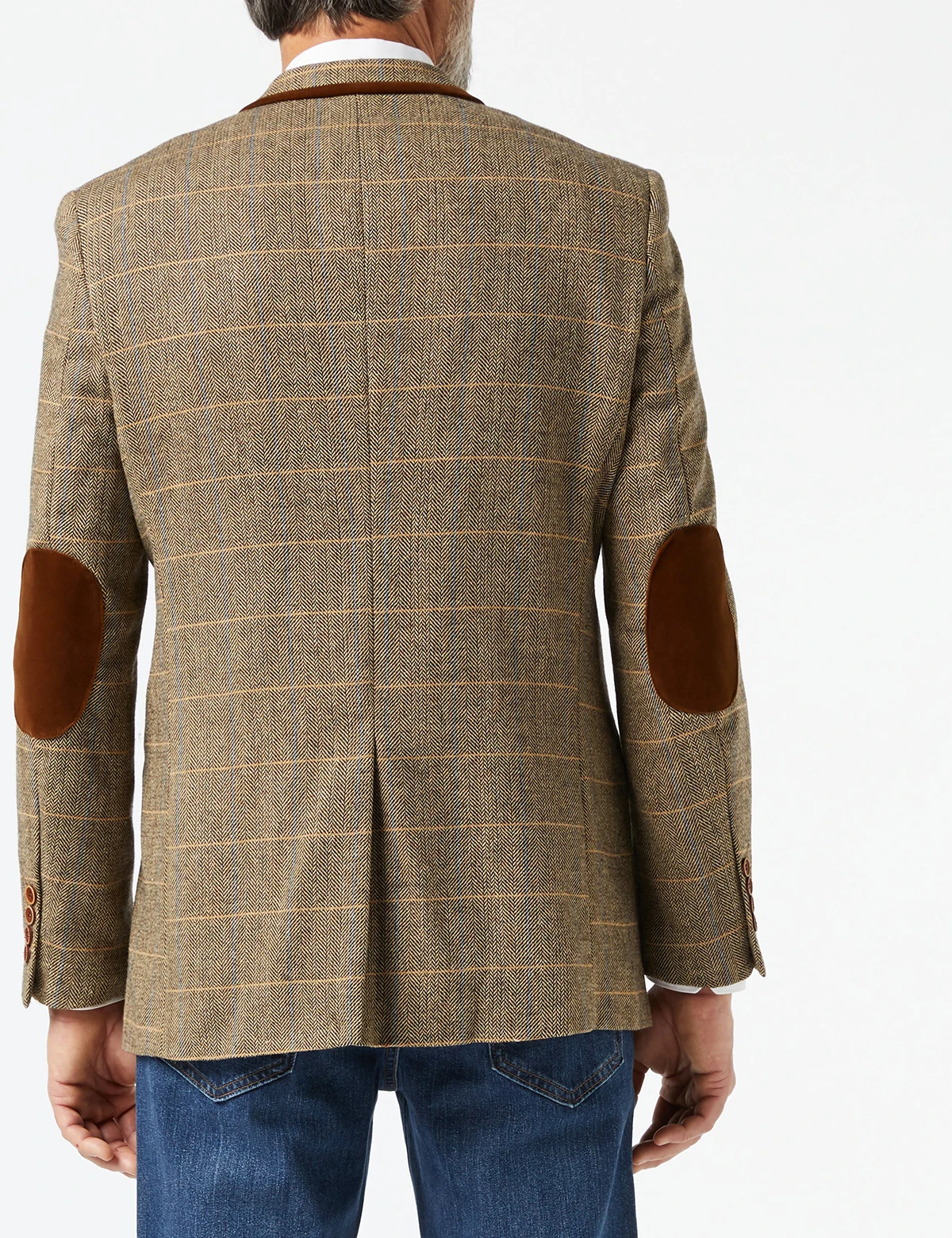 Pinstriped Herringbone Men's Fall Coat Slim Fit Tuxedos Elbow Patch Blazer Groom Wear For Wedding Made Only Jacket