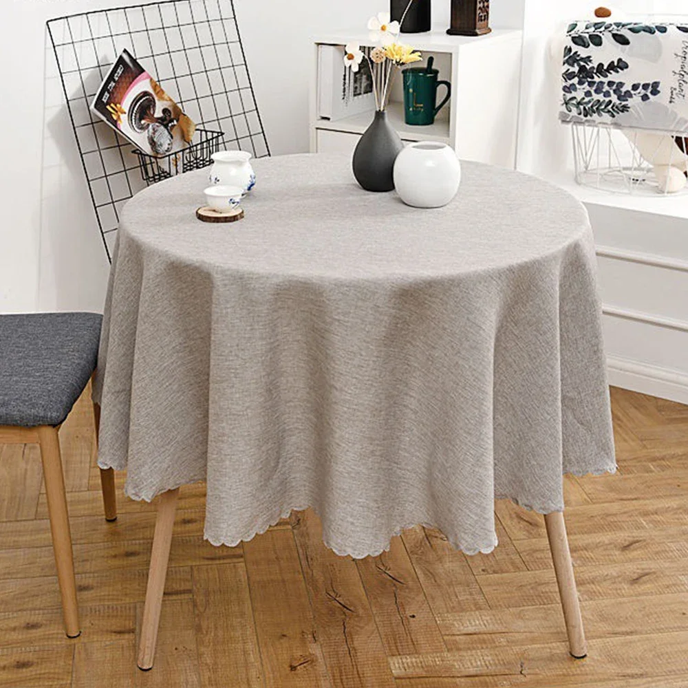 

Solid Color Round Table Cloth Cotton Linen Elegant Hotel Party Wedding Tablecloth Banquet Dining Coffee Table Cover Decoration