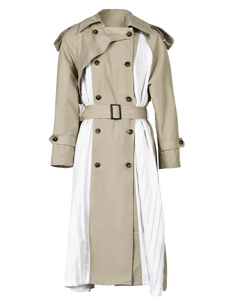 

TPJB New Korea Chic Women Khaki Pleated Big Size Long Trench Long Sleeve Loose Fit Windbreaker Fashion Autumn Spring Overcoat